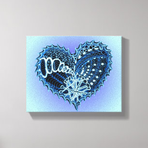 Blue Doodle Heart Leinwanddruck