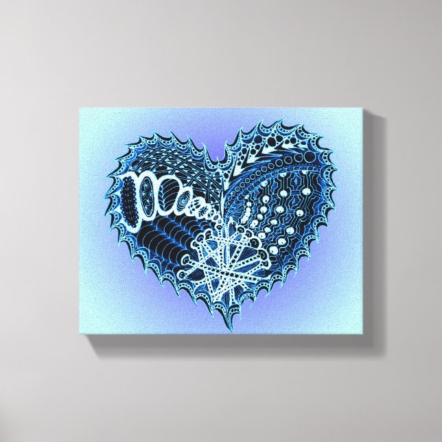 Blue Doodle Heart Leinwanddruck (Vorderseite)