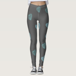 Blue Doodle Hearts Gray Leggings