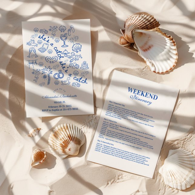 Blue Doodle Tropical Bachelorette Einladung (Von Creator hochgeladen)