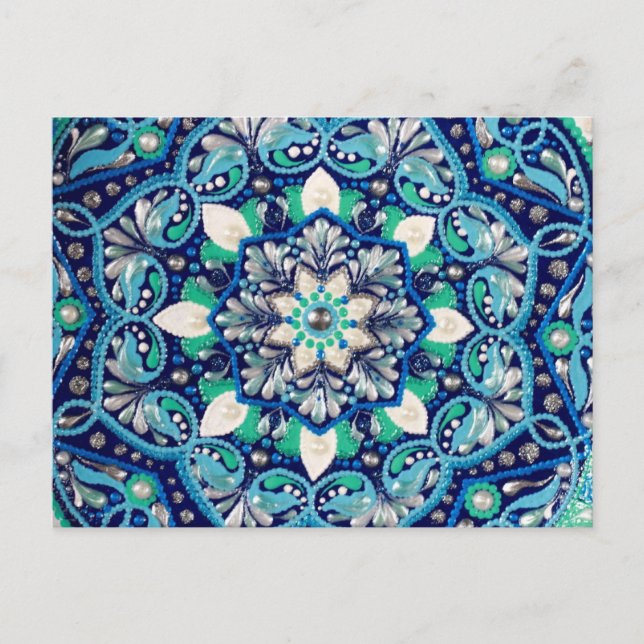 Blue dot art mandala ankündigungspostkarte (Vorderseite)