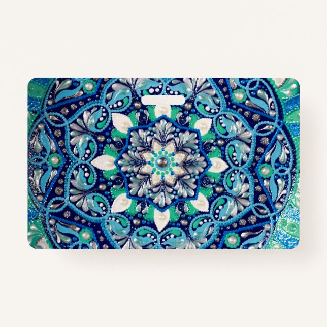 Blue Dot Art Mandala dreifaches Portemonnaie Ausweis (Vorderseite)