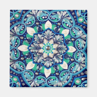 Blue Dot Art Mandala dreifaches Portemonnaie Magnet