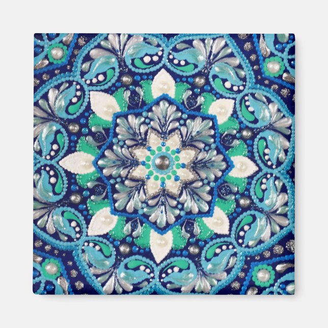 Blue Dot Art Mandala dreifaches Portemonnaie Magnet (Vorne)