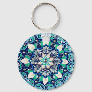 Blue Dot Art Mandala dreifaches Portemonnaie Schlüsselanhänger
