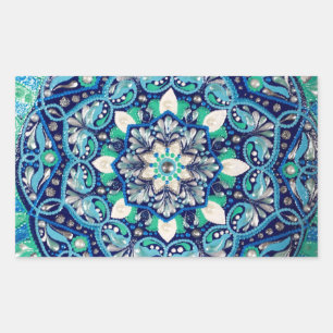 Blue dot art mandala rechteckiger aufkleber