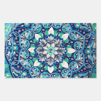 Blue dot art mandala rechteckiger aufkleber