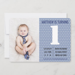 Blue Dot Homme Photo Invitation d'anniversaire pou