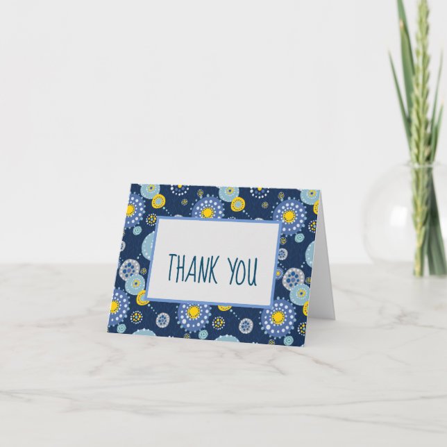 Blue Dotty Blume Print Danke Notizen (Vorderseite)
