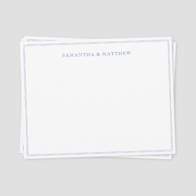Blue Double Border Couture Note Card Mitteilungskarte (Classic vintage blue double border couple note card)