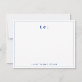 Blue Double Border Elegante Couple Initials Mitteilungskarte