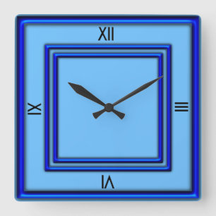 Blue Double Frame 4 Black Numerals Quadratische Wanduhr