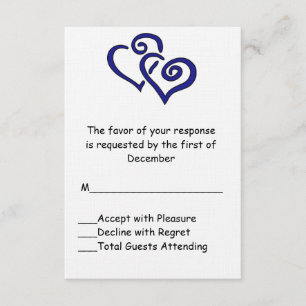 Blue Double Heart Wedding RSVP Card Karte