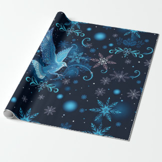Blue Dove und Snowflakes Weihnachtsrap Geschenkpapier