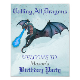 Blue Dragon Birthday Party Willkommen Fotodruck