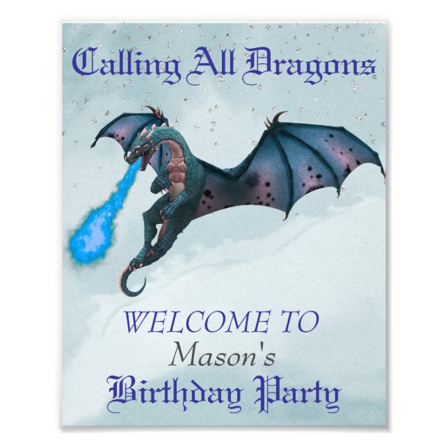 Blue Dragon Birthday Party Willkommen Fotodruck (Vorne)