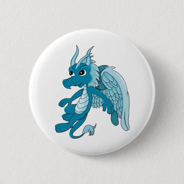 Blue Dragon Cartoon Button (Vorderseite)