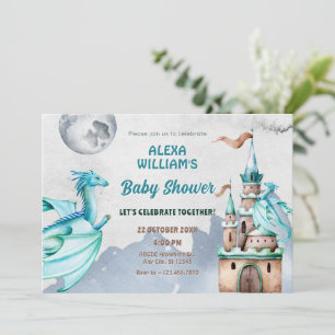 Blue Dragon Castle Aquarell Babydusche Einladung