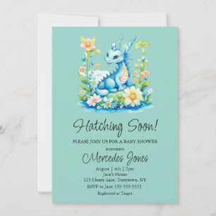 Blue Dragon Floral Hatching Bald Baby Dusche Einladung