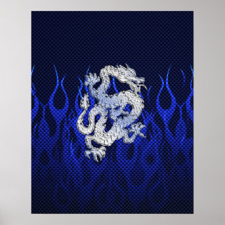 Blue Dragon in Chrome Carbon Fiber Stile Poster
