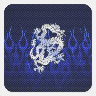 Blue Dragon in Chrome Carbon Fiber Stile Quadratischer Aufkleber