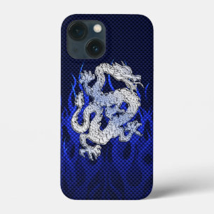 Blue Dragon in Chrome Carbon Racing Flammen iPhone 13 Mini Hülle