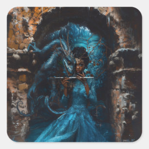 Blue Dragon Quadratischer Aufkleber