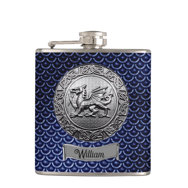 Blue Dragon Scale Metal Look Flachmann (Vorderseite)