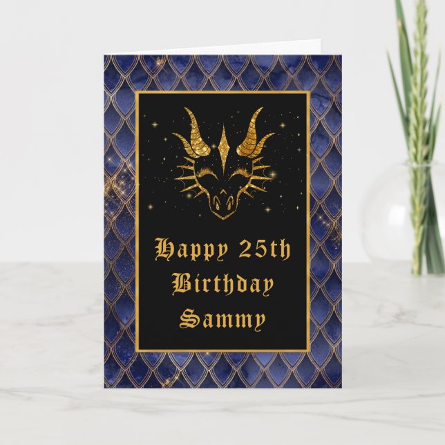 Blue Dragon Scales Imitate Glitzer Happy Birthday Karte (Vorderseite)