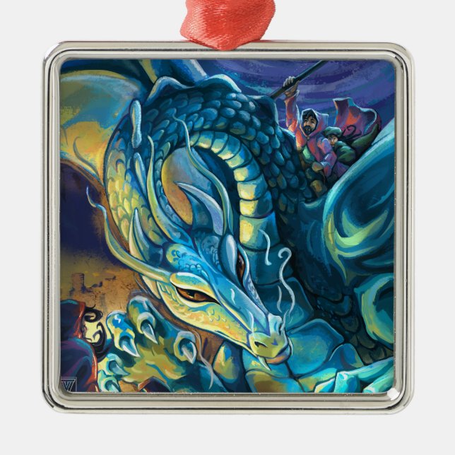 Blue Dragon und Rider Silbernes Ornament (Vorne)