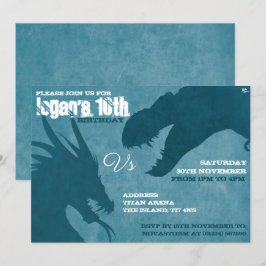 Blue Dragon VS T-Rex Silhouette Einladungen