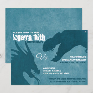 Blue Dragon VS T-Rex Silhouette Einladungen