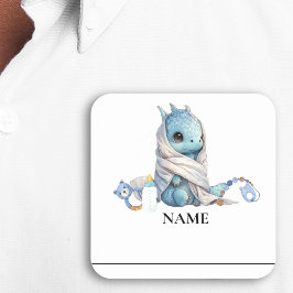 Blue Dragon Watercolor Baby Duschname Quadratischer Aufkleber