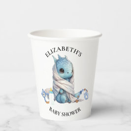 Blue Dragon Watercolor Babydusche Pappbecher
