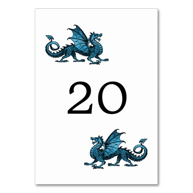 Blue Dragon Wedding Table Card Tischnummer (Vorderseite)