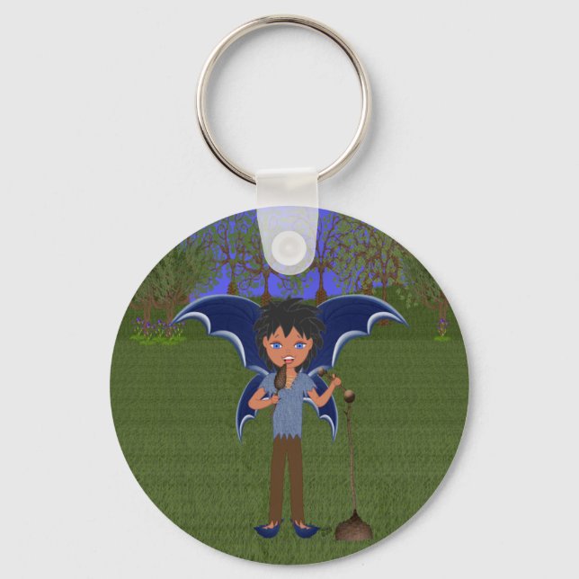 Blue Dragon Winged Musical Boy Fee Schlüsselanhänger (Vorderseite)