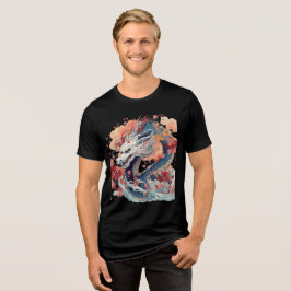 Blue Dragon with Blossoms and Clouds Tri-Blend Shirt