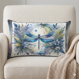Blue Dragonfly Botanical Watercolor Lendenkissen