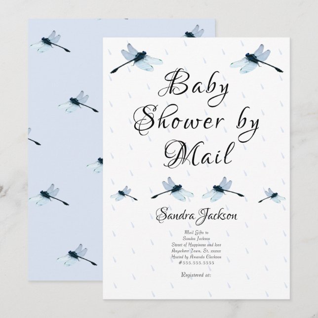 Blue Dragonfly Boy Baby Dusche Einladung (Vorne/Hinten)