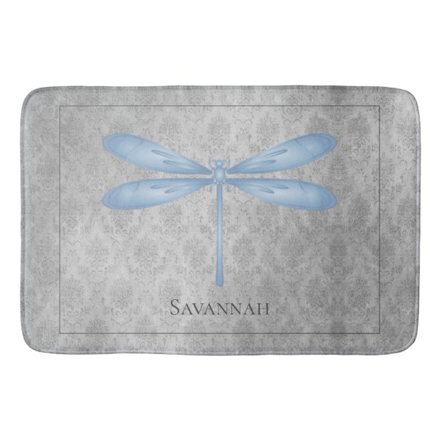 Blue Dragonfly Damask Badematte (Vorderseite)
