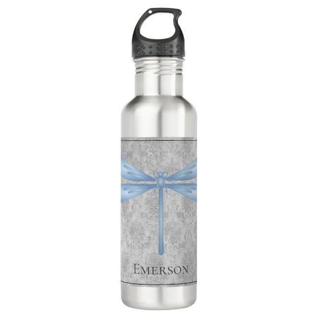 Blue Dragonfly Damask Edelstahlflasche (Vorderseite)