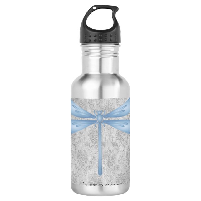 Blue Dragonfly Damask Edelstahlflasche (Vorderseite)