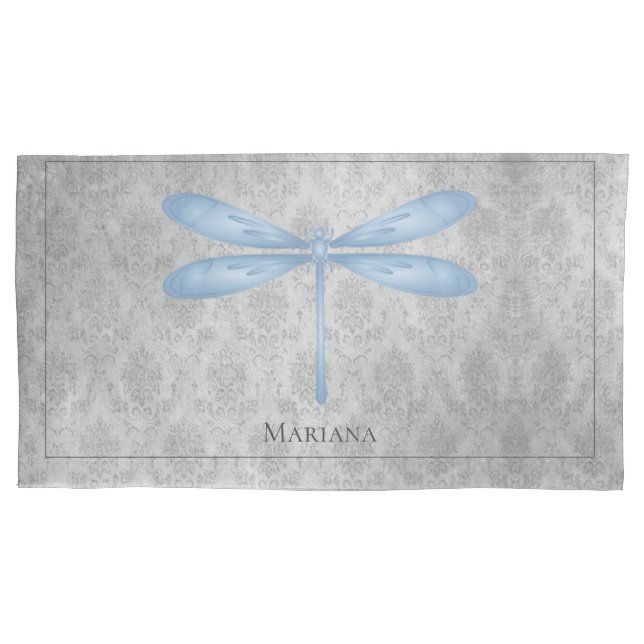 Blue Dragonfly Damask Kissenbezug (Vorderseite)