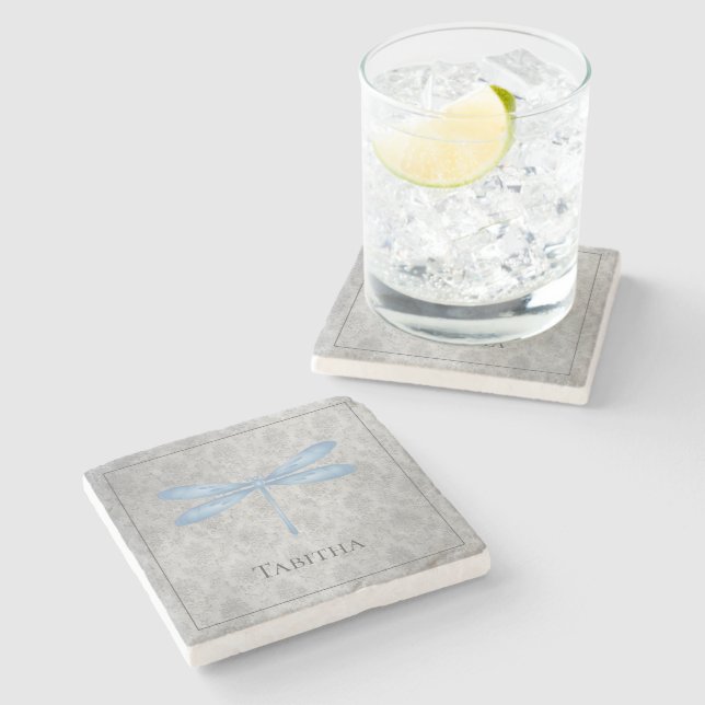 Blue Dragonfly Damask Steinuntersetzer (Seitenansicht)