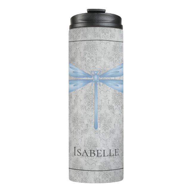 Blue Dragonfly Damask Thermosbecher (Vorderseite)