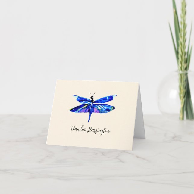 Blue Dragonfly Élégante Nature Personnelle Papier  (Devant)