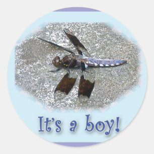 Blue Dragonfly Es ist ein Junge! Neue Babyaufklebe Runder Aufkleber