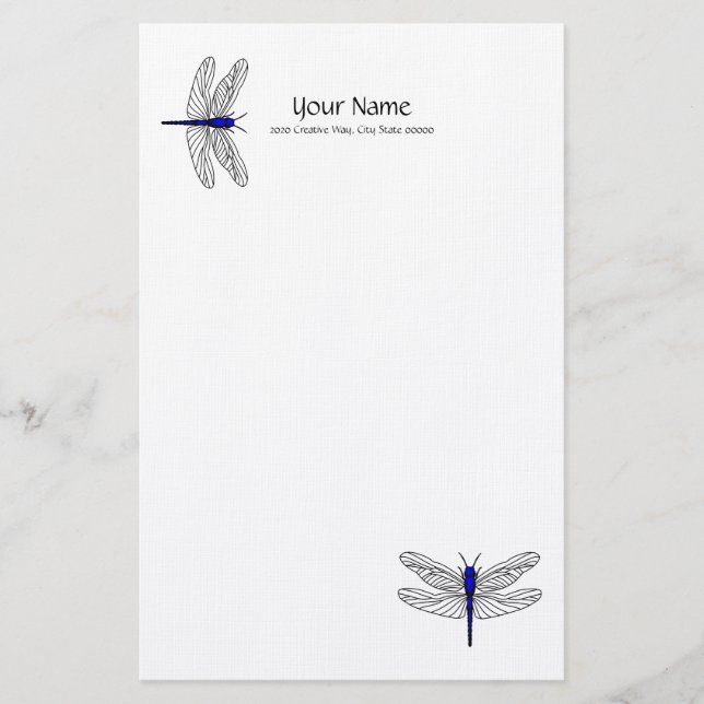 Blue Dragonfly Linen Stationery Briefpapier (Vorderseite)