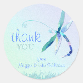 Blue Dragonfly Meadow Wedding Danke Runder Aufkleber