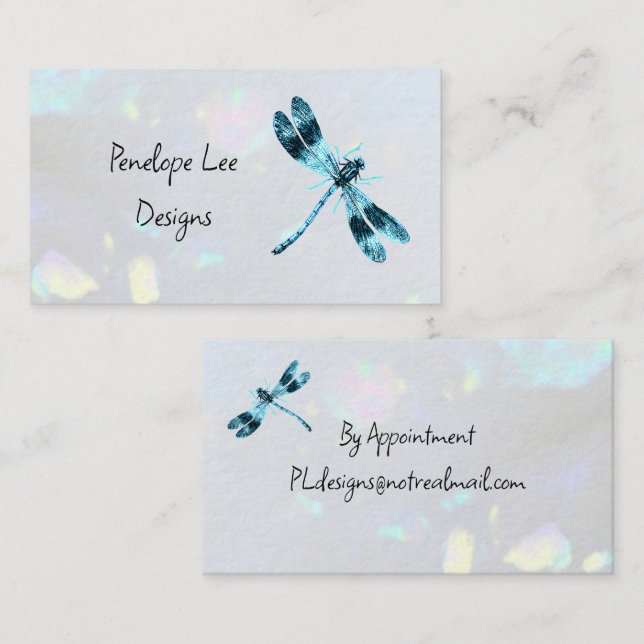 Blue Dragonfly Minimalistisch Classy White Opal Visitenkarte (Vorne/Hinten)